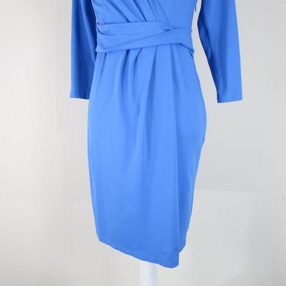 Talbots Womens Petite Solid Blue V-neck Faux Wrap Sheath Dress Size SP - Picture 3 of 9